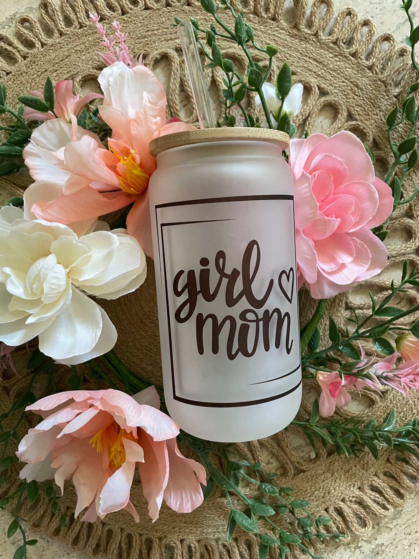 Girl Mom Frosted Glass Can