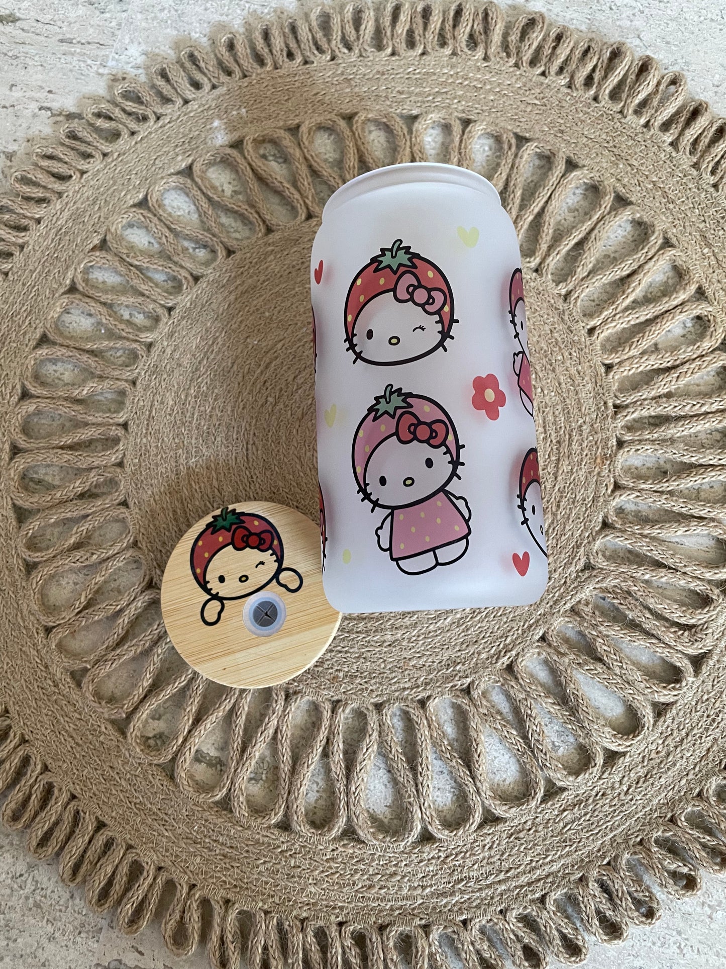 Strawberry Kitty Glass Can