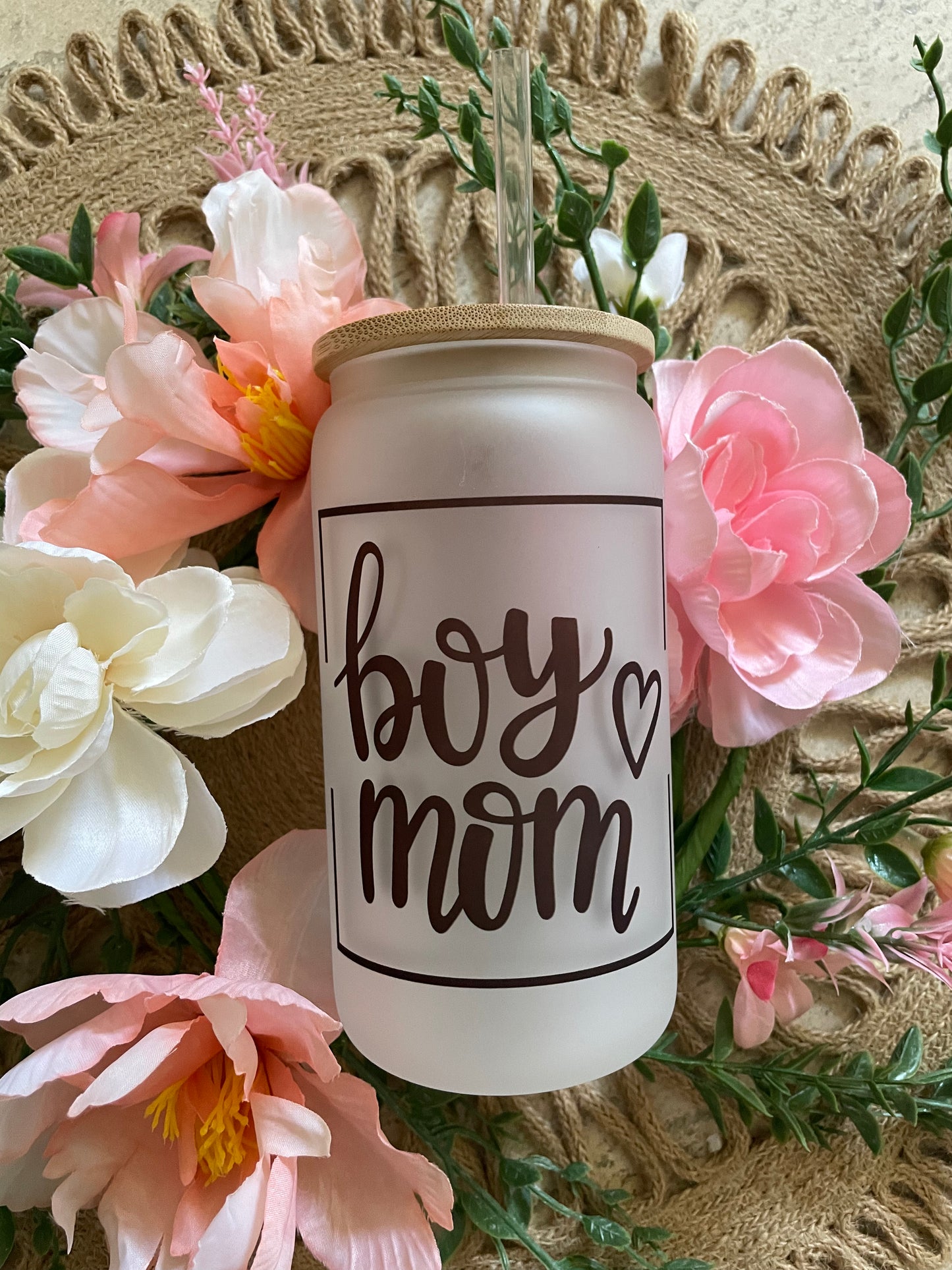 Boy Mom Frosted Glass Can