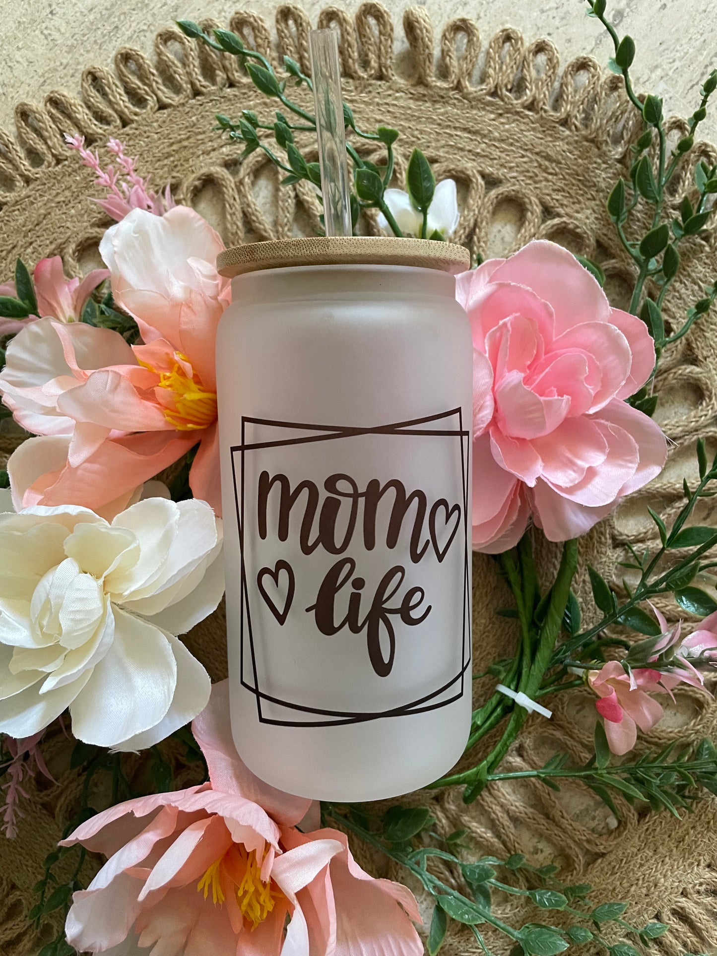 Mom Life Frosted Glass Can