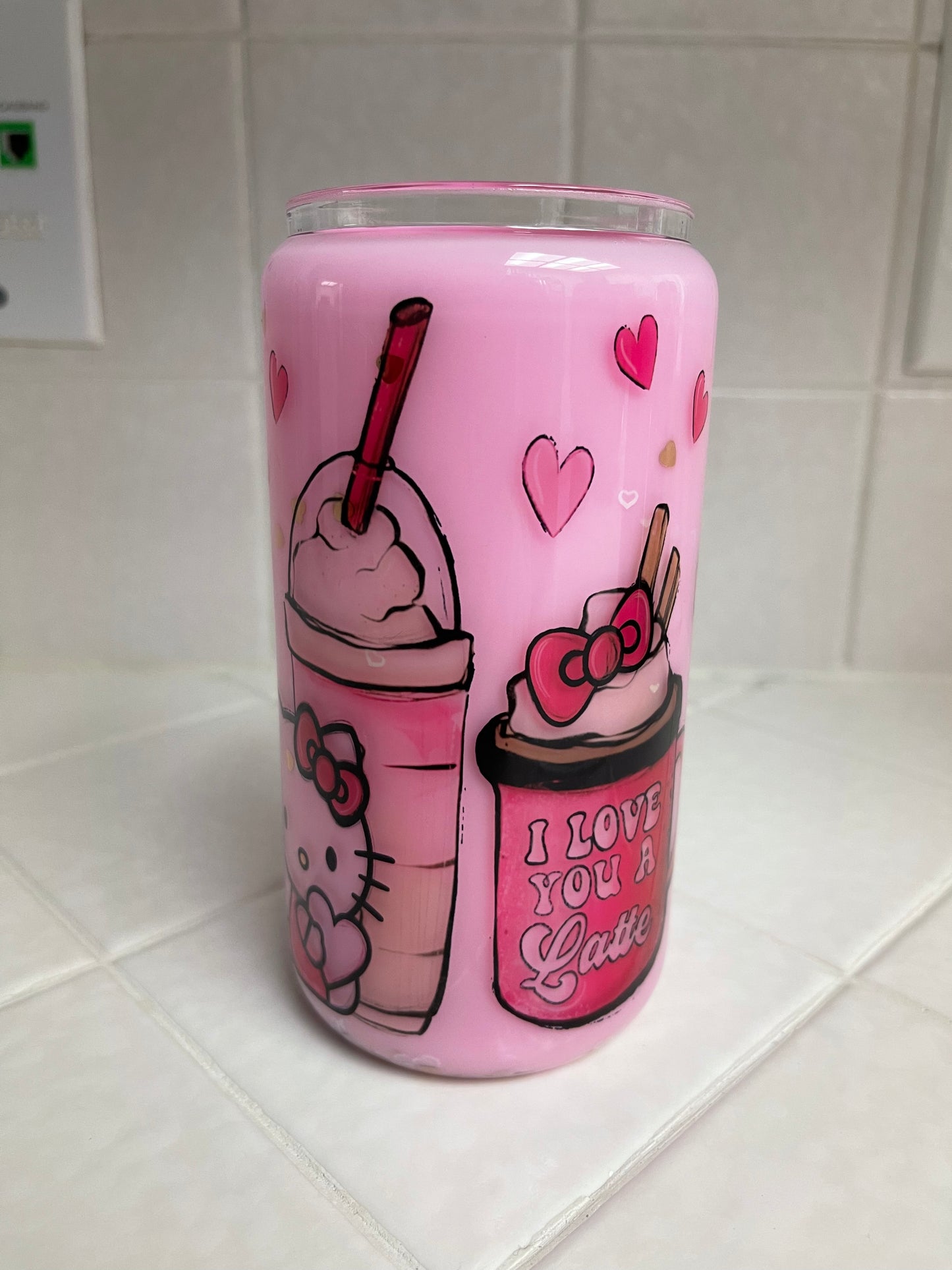 Pink Kitty Snow Globe Glass Can