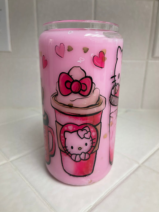 Pink Kitty Snow Globe Glass Can